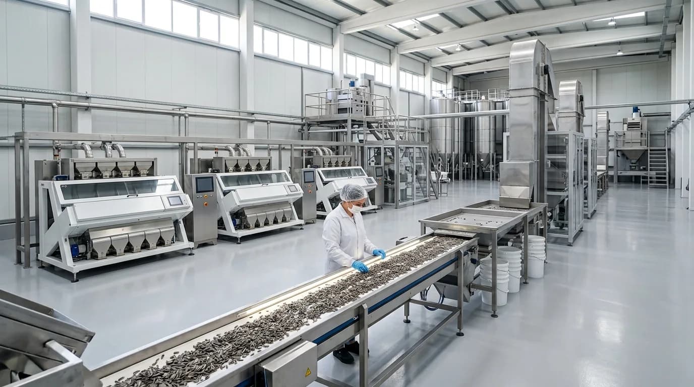 Optical colour sorters and cleaning line in the plant