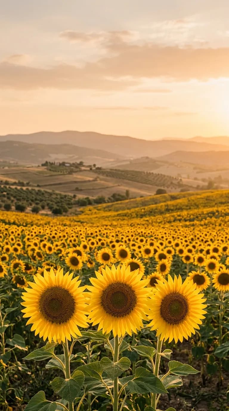 Sunflower field in the Aegean hills of Denizli